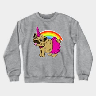 Puggycorn Pug Dog Unicorn in Tutu on Rainbow Crewneck Sweatshirt